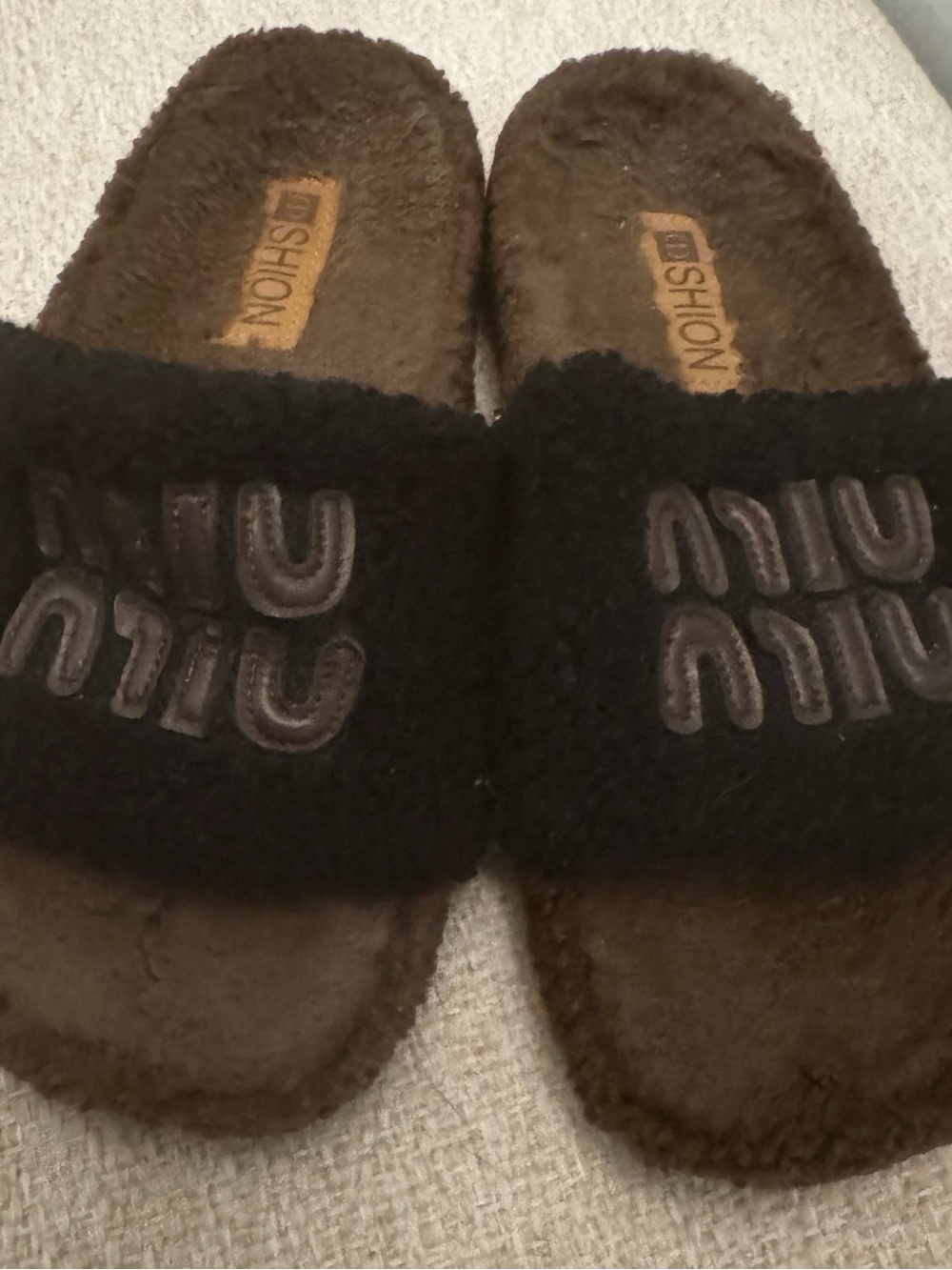 Faux Fur Slide Slippers in Dark Brown and Black - Picture 4 of 4